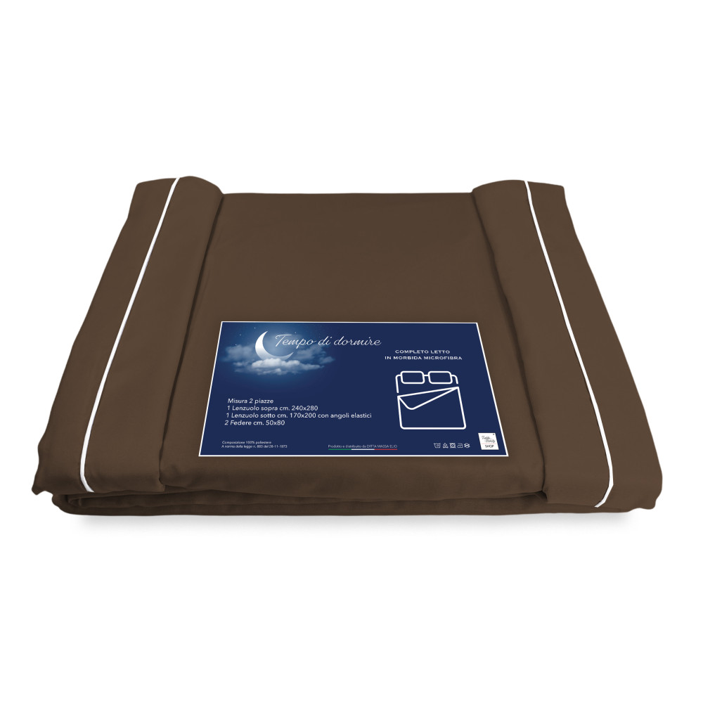 LAKEN-SET aus weicher Mikrofaser SOLID BROWN Double 2 SQUARES ohne Bügeleisen