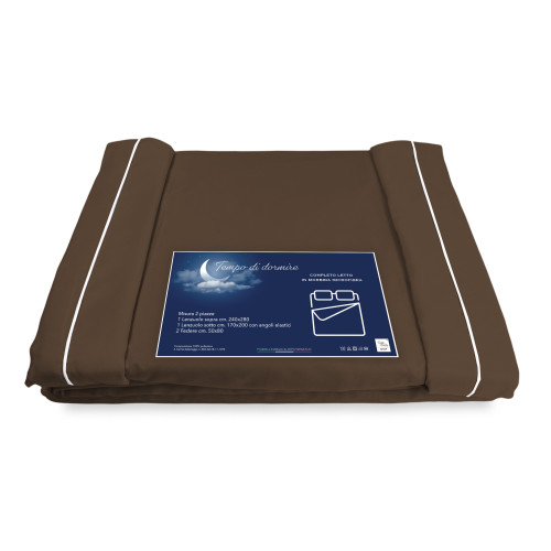 JUEGO DE SÁBANAS en microfibra suave MARRÓN SÓLIDO Doble 2 CUADRADOS sin plancha