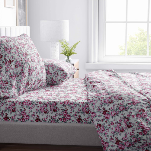 LAKENSET aus weicher Mikrofaser FIORELLINO Rosa Double 2 SQUARES ohne Bügeleisen