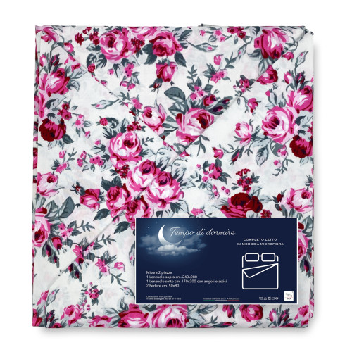 LAKENSET aus weicher Mikrofaser FIORELLINO Rosa Double 2 SQUARES ohne Bügeleisen