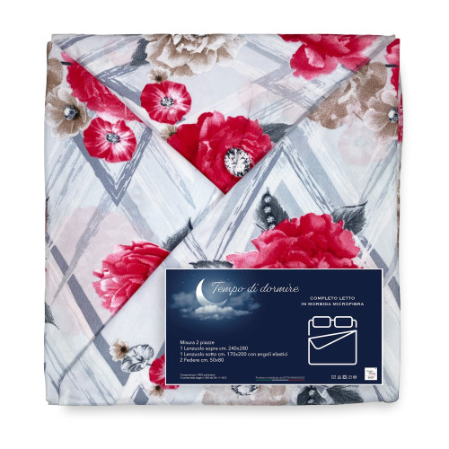 GANZES BLATT aus weicher Mikrofaser FIORE Red Double 2 SQUARES ohne Bügeleisen