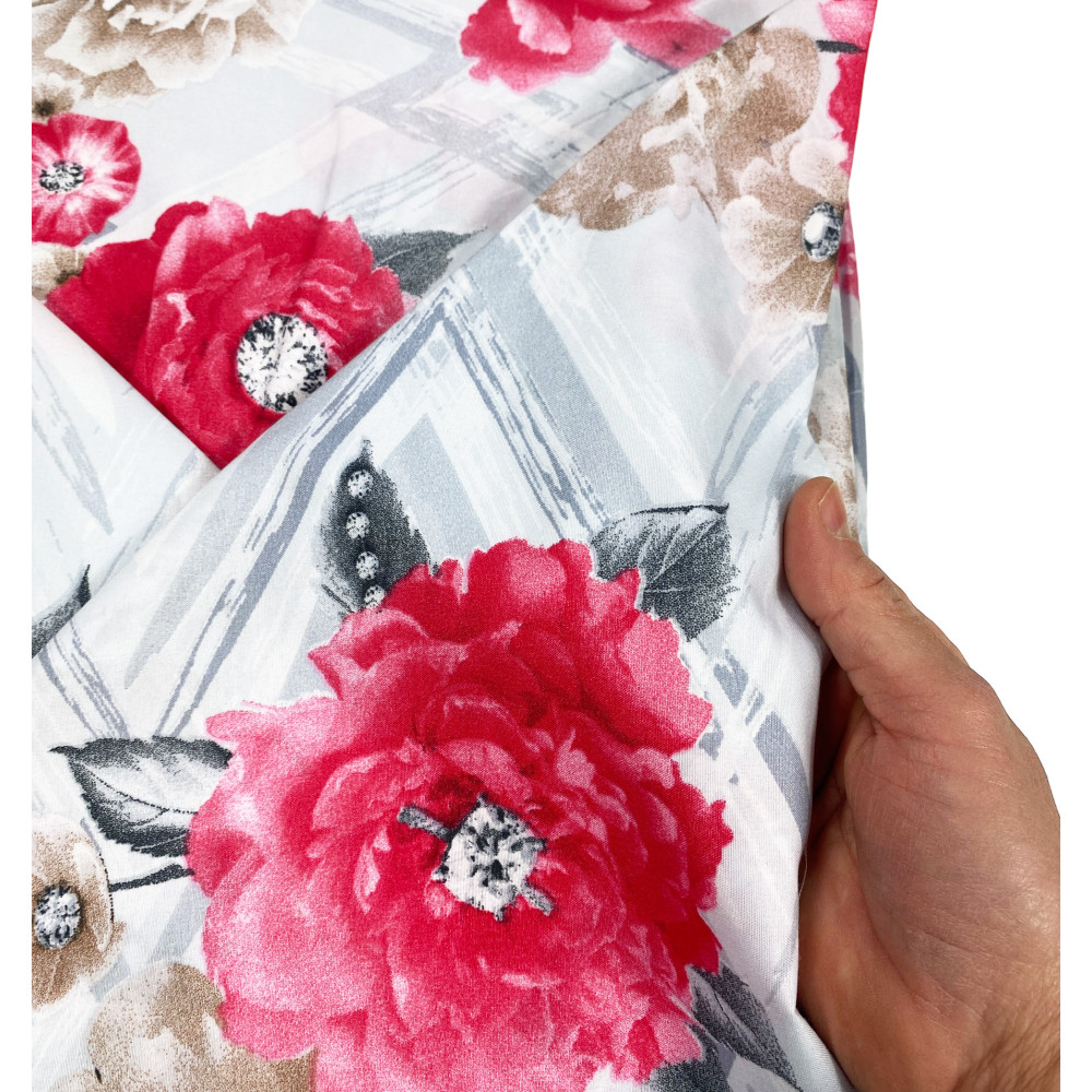 FULL SHEET in soft microfiber FIORE Red Double 2 SQUARES no iron