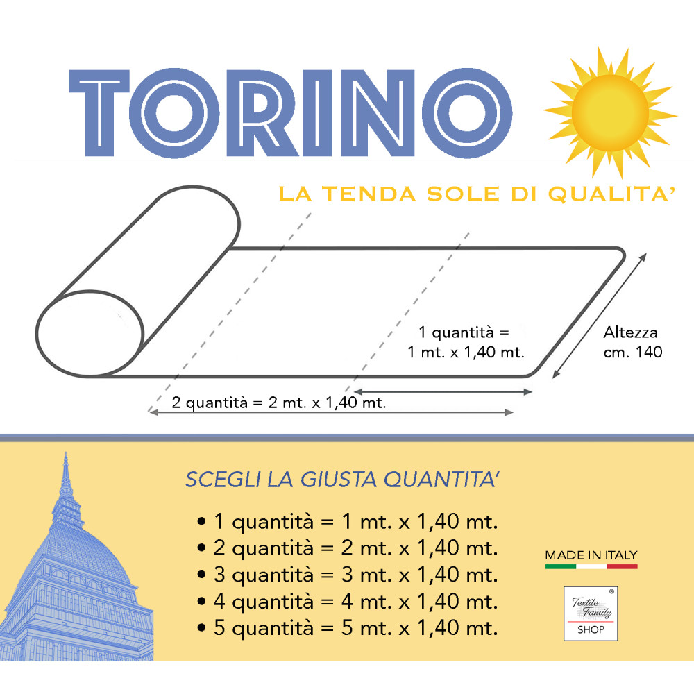TURIN TAUD DE SOLEIL TISSU balcon extérieur JARDIN AU MÈTRE en acrylique hauteur cm. 140 couleur unie