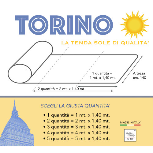 TESSUTO tenda SOLE TORINO da esterno GIARDINO balcone A METRO IN Acrilico altezza cm. 140 tinta unita