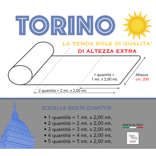 Tela de balcón de jardín exterior TORINO en acrílico altura 2 metros cm. 200 LÍNEAS PARES