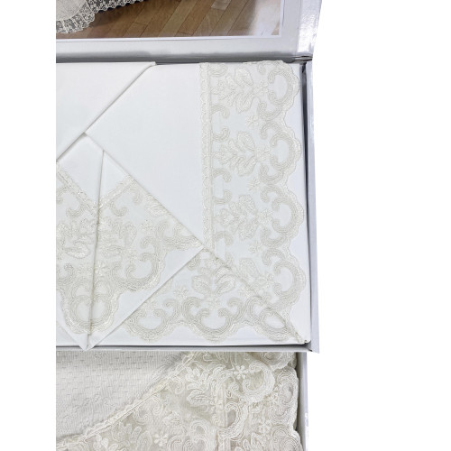 BAULETTO STEFY rifinito con Pizzo Macramè MATRIMONIALE lenzuolo e COPRILETTO idea SPOSA