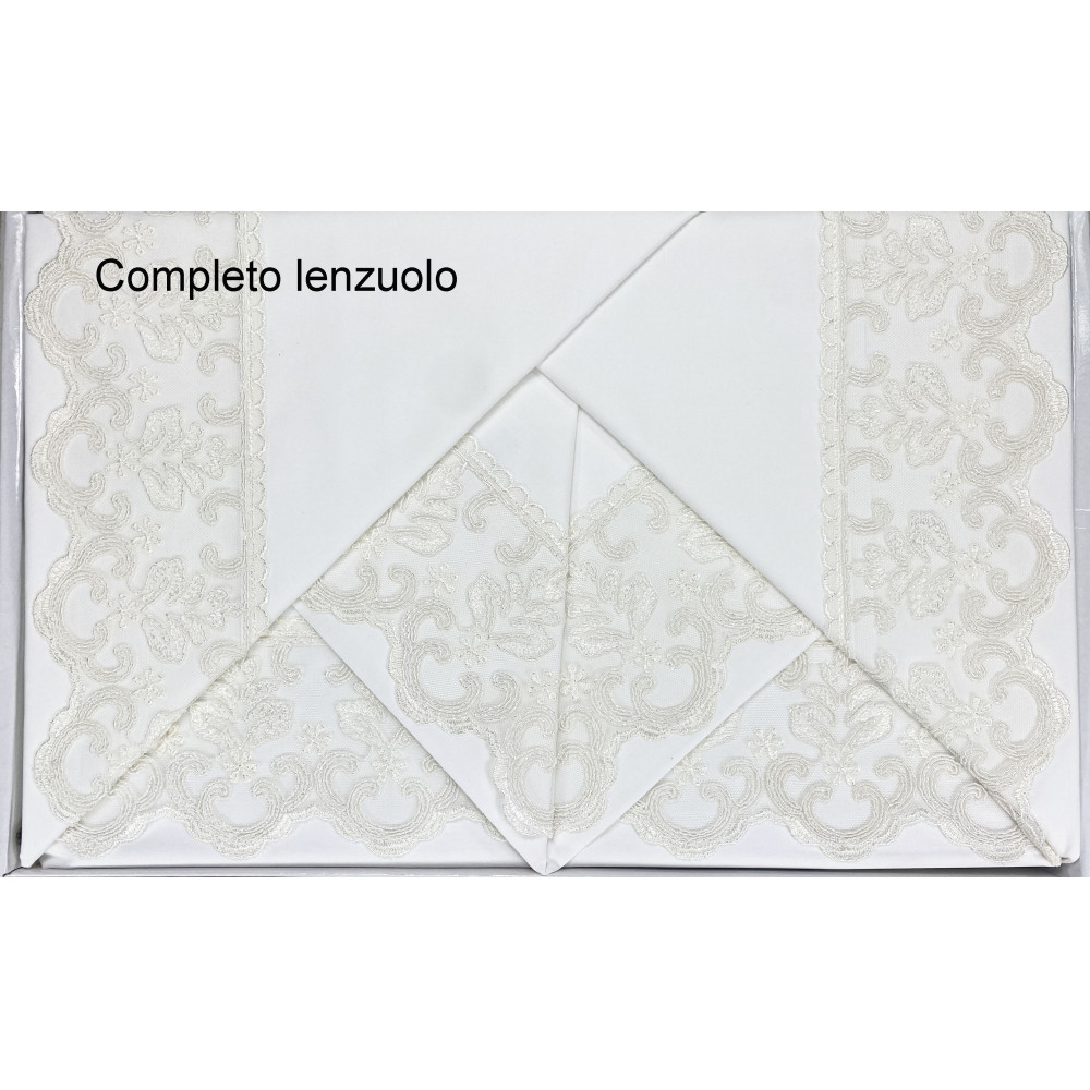 BAULETTO STEFY rifinito con Pizzo Macramè MATRIMONIALE lenzuolo e COPRILETTO idea SPOSA