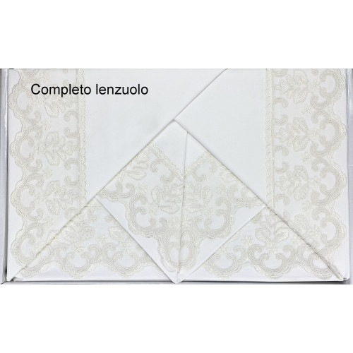 BAULETTO STEFY rifinito con Pizzo Macramè MATRIMONIALE lenzuolo e COPRILETTO idea SPOSA