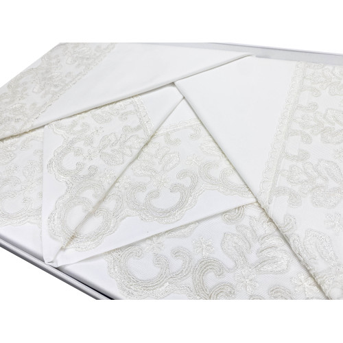 BAULETTO STEFY rifinito con Pizzo Macramè MATRIMONIALE lenzuolo e COPRILETTO idea SPOSA