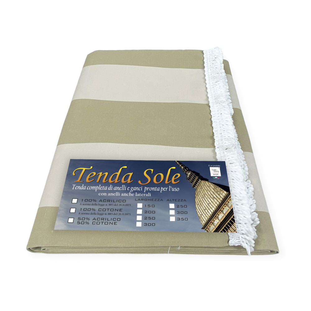 tenda sole a riga larga sul beige