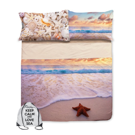 Drap avec fonction couvre-lit plage vague et mer