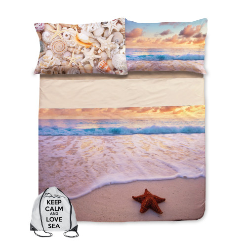 SET TAGESDECKE DIGITALDRUCK STRAND und SEA Tagesdecke mit 2 DOUBLE KEEP Tasche