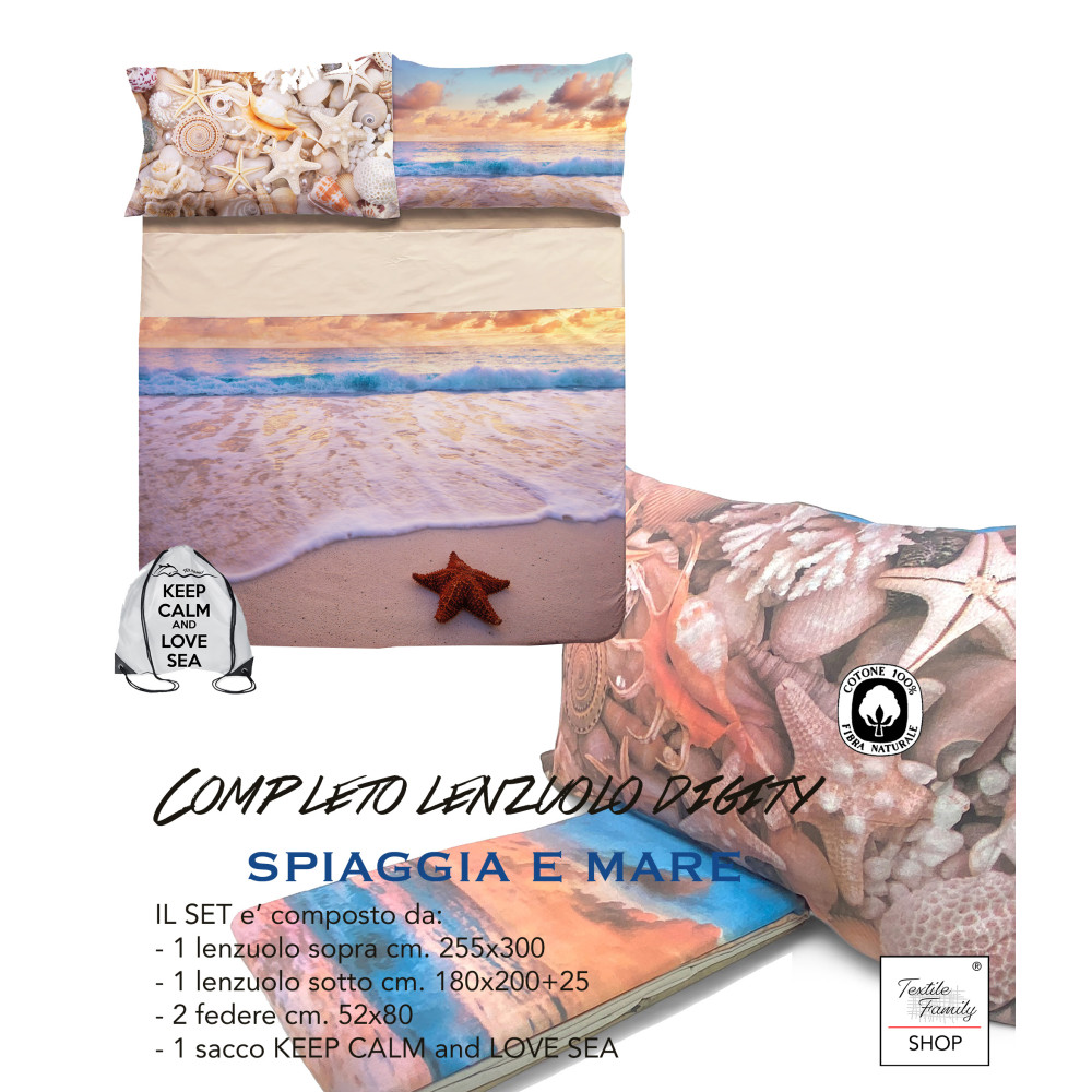 SET BEDSPREAD SHEET digital print BEACH and SEA bedspread with 2 DOUBLE KEEP bag