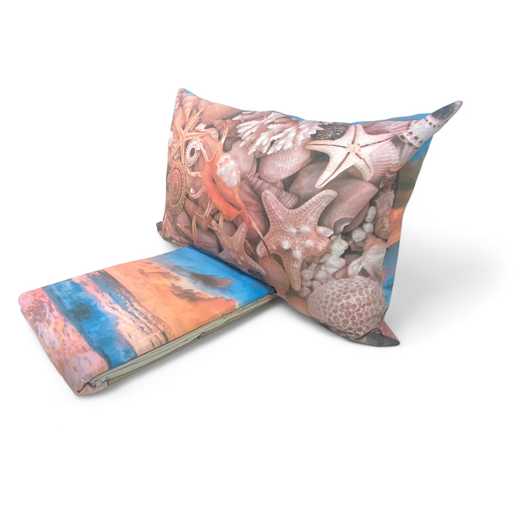 SET COLCHA SÁBANA impresión digital Colcha PLAYA y MAR con 2 bolsas DOUBLE KEEP