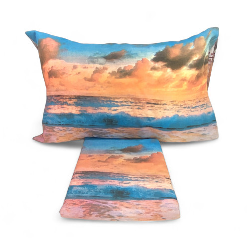 SET TAGESDECKE DIGITALDRUCK STRAND und SEA Tagesdecke mit 2 DOUBLE KEEP Tasche