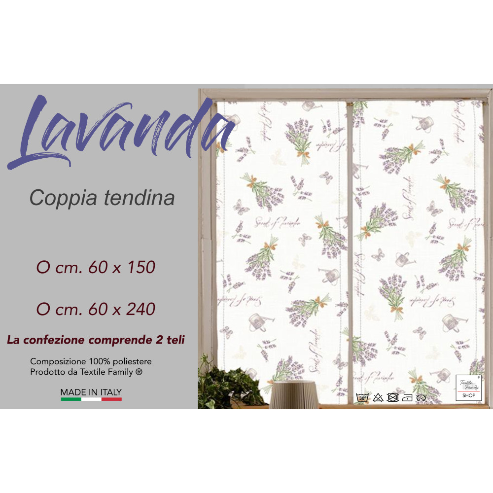 Par de cortinas de cristal LAVANDA cm. 60 de la ventana y la puerta