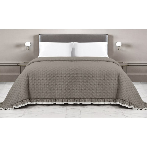 Gesteppte Tagesdecke mit Rüschen in Taupe/Creme Taupe/Creme