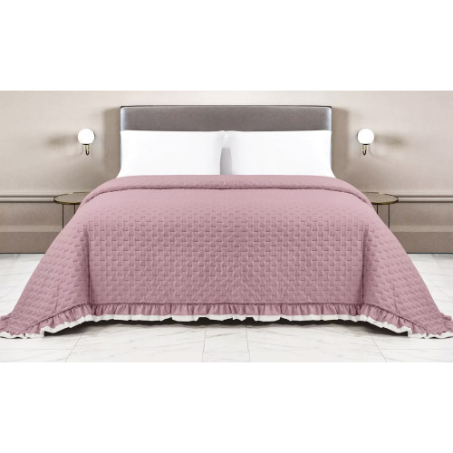 Couvre-lit matelassé avec volants en Lit Double assorti rose/crème