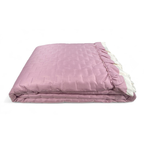 Gesteppte Tagesdecke mit Rüschen in Unifarbe Rosa/Creme