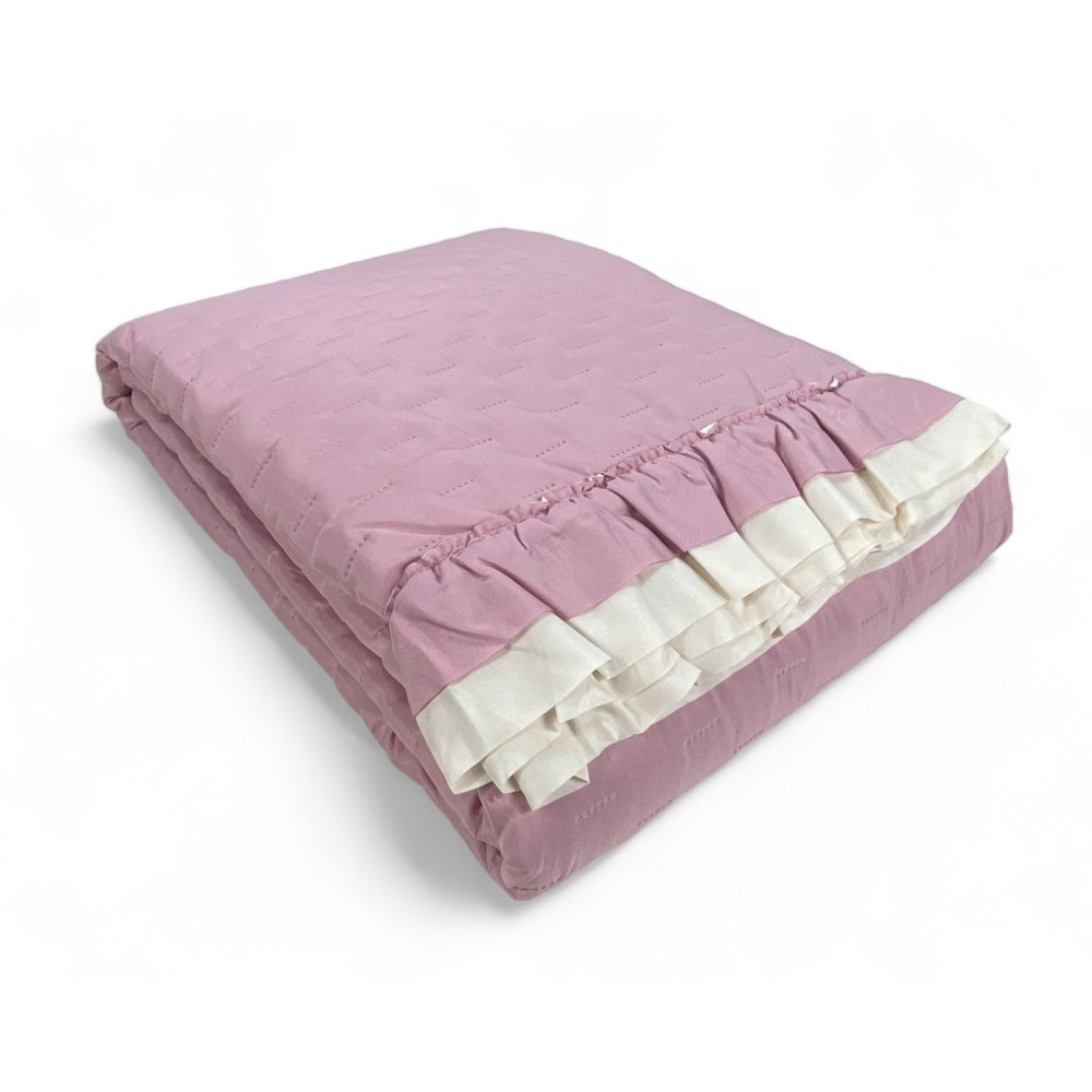 Colcha acolchada con volantes en color liso Rosa/Crema