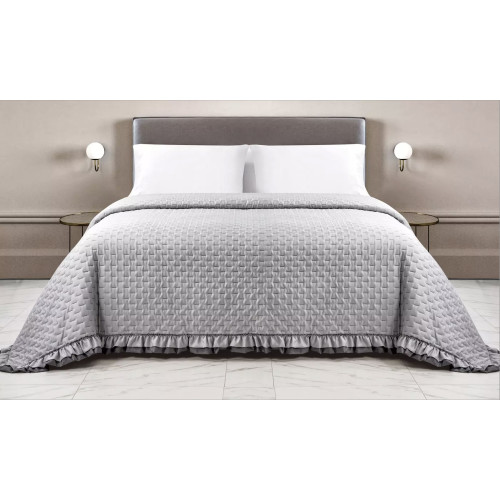 Quilted bedspread with ruffles in solid color Double Grey/Anthracite