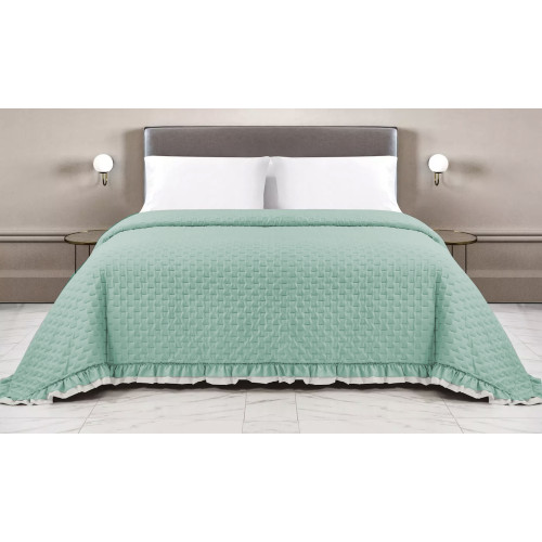 Couvre-lit matelassé avec volants en unité double assortie vert/crème