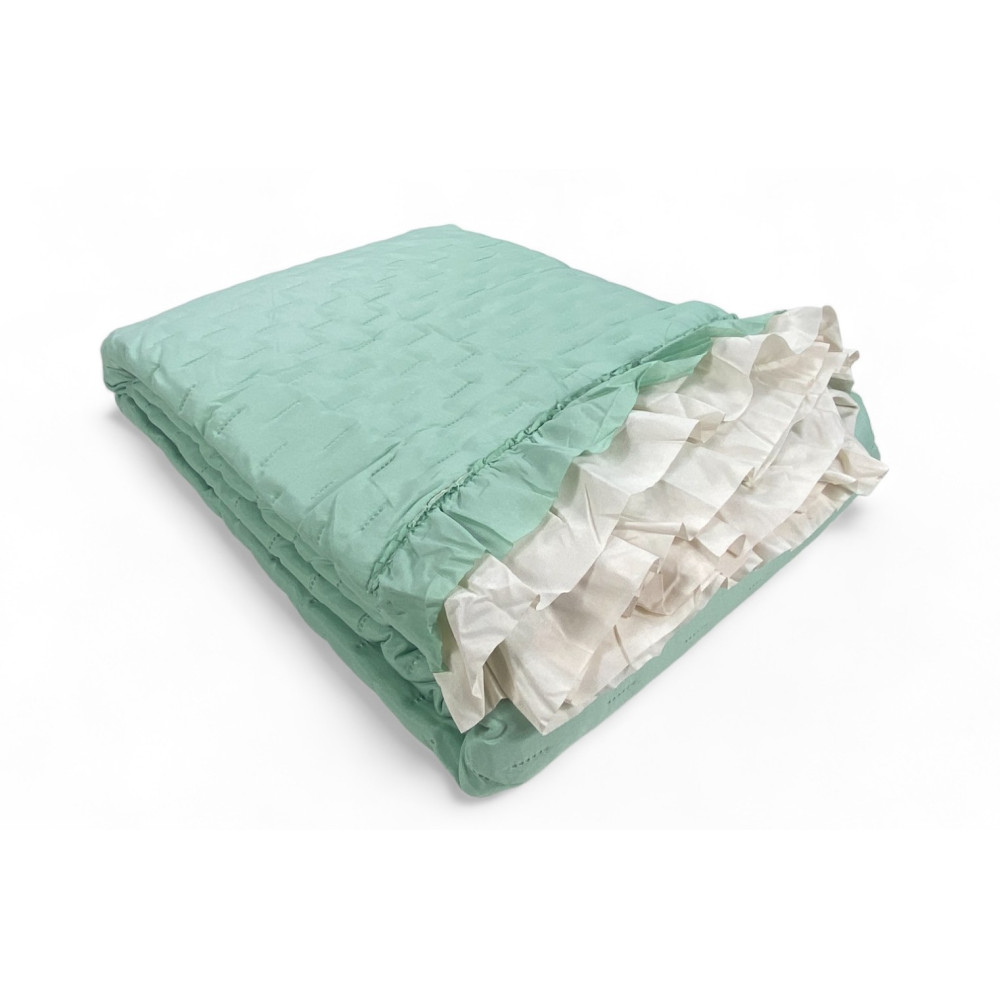 Couvre-lit matelassé avec volants en unité double assortie vert/crème