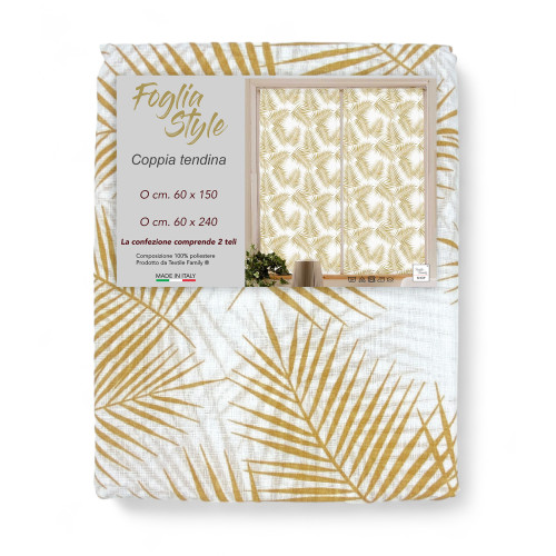 Paire de rideaux en verre FOGLIA STYLE OCRA large cm. 60 de la fenêtre et de la porte