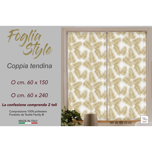 Coppia TENDINA a vetro FOGLIA STYLE OCRA larga cm. 60 da Finestra e da Porta