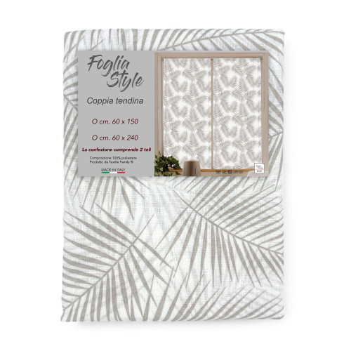 Paar FOGLIA STYLE BEIGE Glasvorhänge cm. 60 von Fenster und Tür