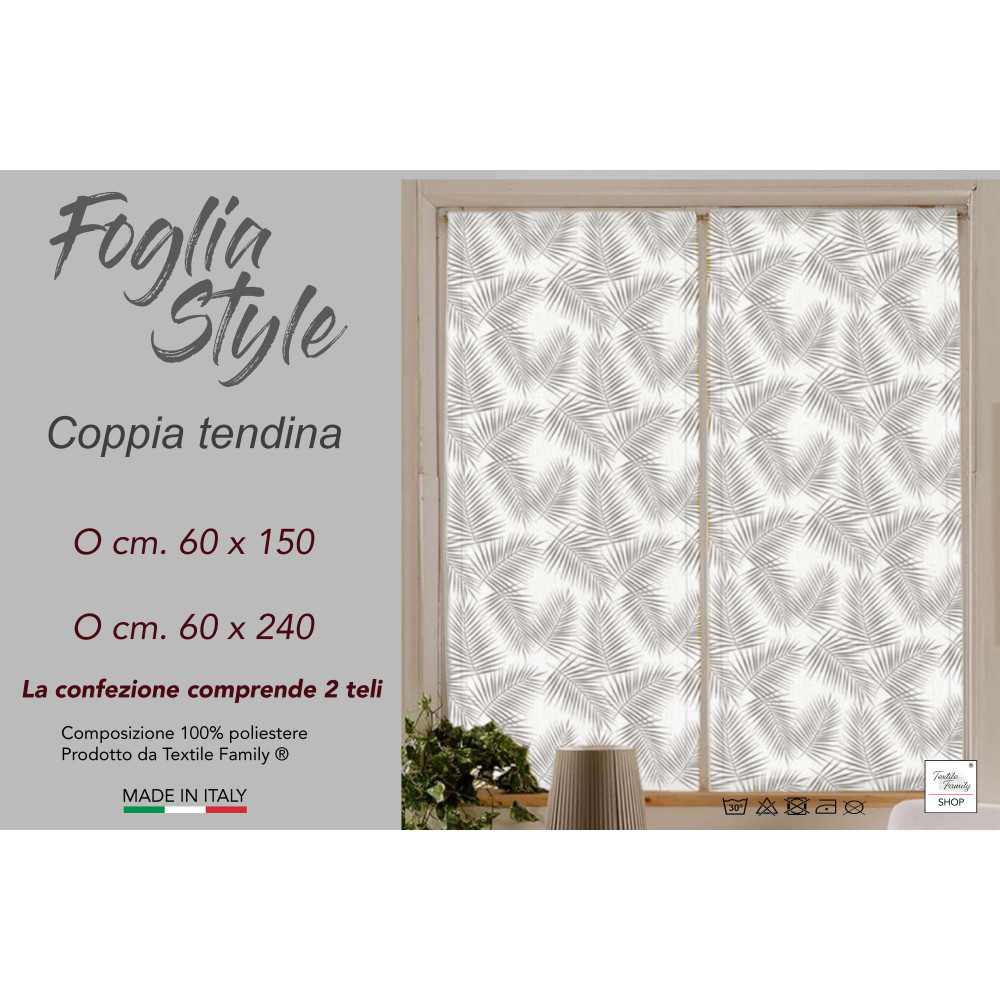 Paar FOGLIA STYLE BEIGE Glasvorhänge cm. 60 von Fenster und Tür