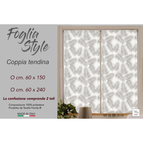 Paar FOGLIA STYLE BEIGE Glasvorhänge cm. 60 von Fenster und Tür