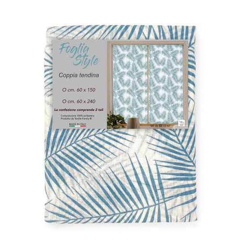 Paire de rideaux en verre FOGLIA STYLE BLU large cm. 60 de la fenêtre et de la porte