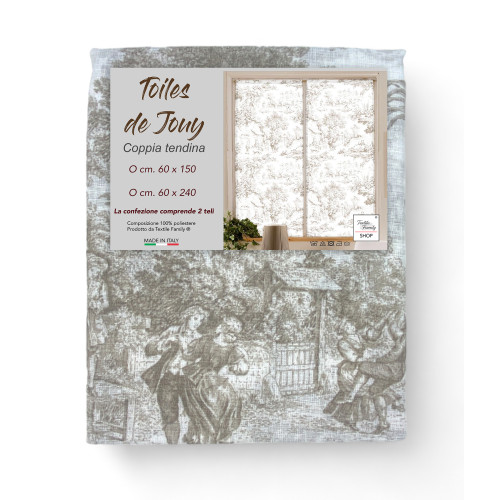 Paire de rideaux en verre TOILES DE JOUY Beige large cm. 60 de la fenêtre et de la porte