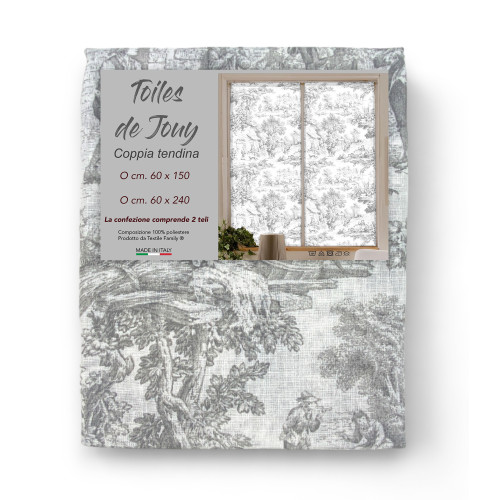 Pair of TOILES DE JOUY glass curtain Grey cm. 60 from Window and Door