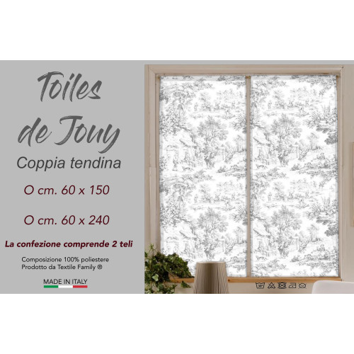 Par de cortinas de cristal TOILES DE JOUY Gris cm. 60 de la ventana y la puerta