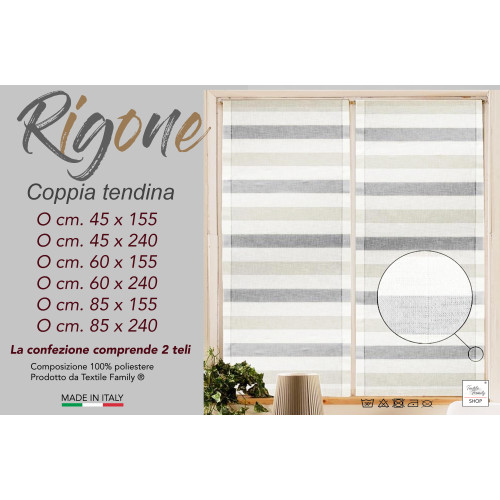 COPPIA tendina VETRO MODERNA larga 45 o 60 o 85 RIGONE Grigio e Tortora