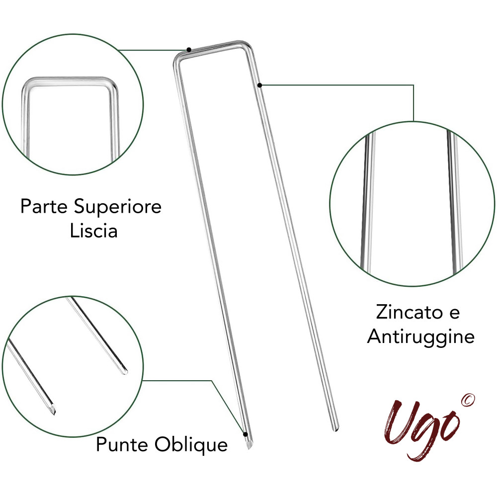 UGO Multipurpose Garden Pegs in Galvanized Steel U-Shape for Synthetic Lawn and Mulch Tarpaulin