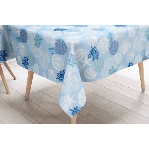TABLECLOTH FILE © in water-repellent plastic-coated waxed canvas in CORALLI BLU PVC Made in Italy