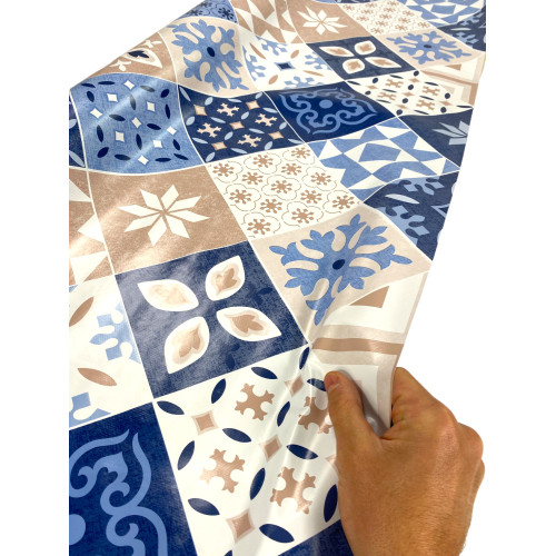 MANTEL LIMA de lona © encerada plastificada repelente al agua en PVC MAYÓLICA AZUL CLARO Made in Italy