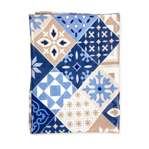 TABLECLOTH LIMA © in water-repellent plastic-coated waxed canvas in PVC MAJOLICA LIGHT BLUE Made in Italy