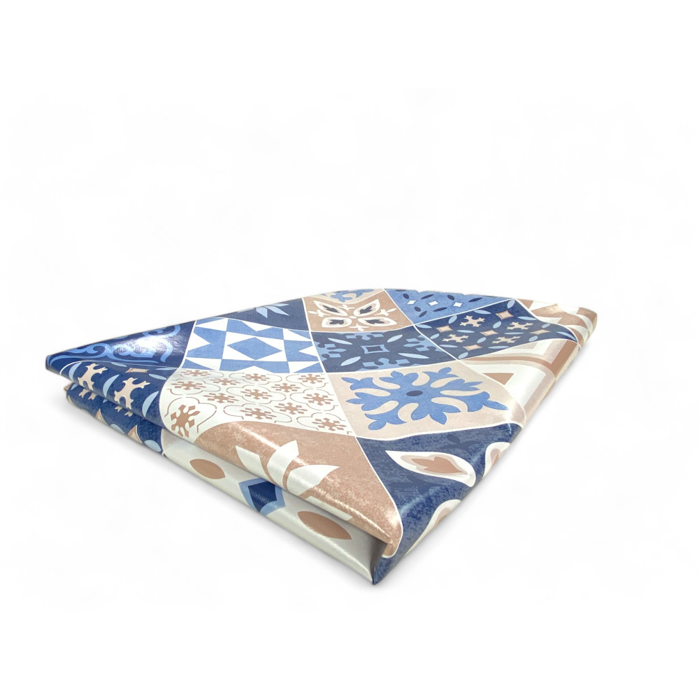 TOVAGLIA LIMA © in TELA CERATA plastificata LAVABILE idrorepellente in PVC MAIOLICHE Azzurre Made in Italy