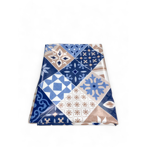 NAPPE LIMA © en TISSU TISSU laminé LAVABLE PVC hydrofuge MAJOLICA Bleu Fabriqué en Italie