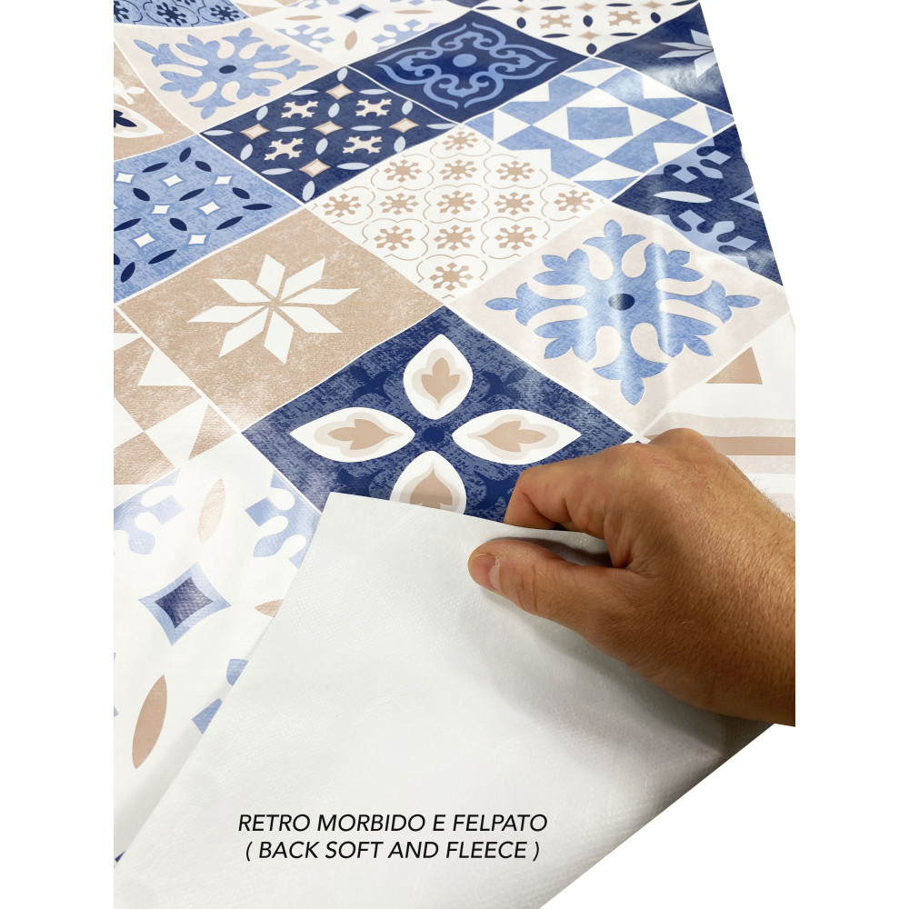 TOVAGLIA LIMA © in TELA CERATA plastificata LAVABILE idrorepellente in PVC MAIOLICHE Azzurre Made in Italy