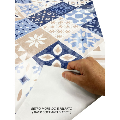 TOVAGLIA LIMA © in TELA CERATA plastificata LAVABILE idrorepellente in PVC MAIOLICHE Azzurre Made in Italy