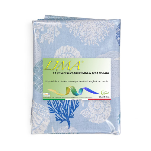 TOVAGLIA LIMA © in TELA CERATA plastificata LAVABILE idrorepellente in PVC CORALLI Blu Made in Italy