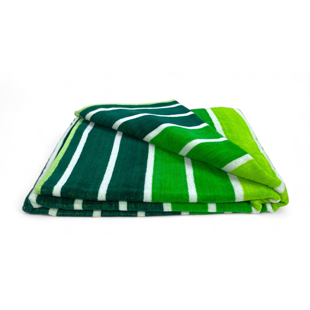 BEACH TOWEL in pure cotton terry MULTISTRIPE Green large size cm. 90 X 165 and beach backpack