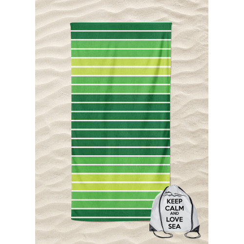 BEACH TOWEL in pure cotton terry MULTISTRIPE Green large size cm. 90 X 165 and beach backpack