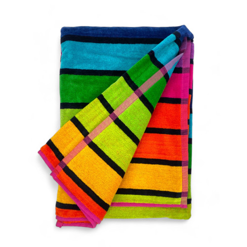 BEACH TOWEL in pure cotton terry RIGA MULTICOLOR size large cm. 90 X 165 and beach backpack