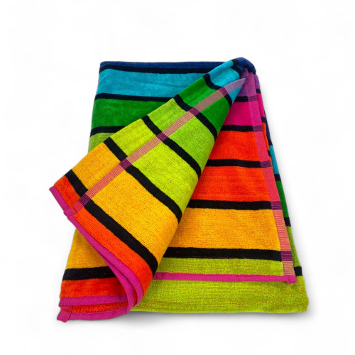 STRANDTUCH aus reinem Baumwollfrottee RIGA MULTICOLOR Größe groß cm. 90 X 165 und Strandrucksack